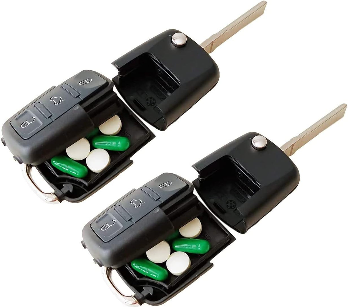 Fake Car Key Diversion Safe (2 Pack)  - Hidden Secret compartment in realistic Car key for Discreet and Reliable Security