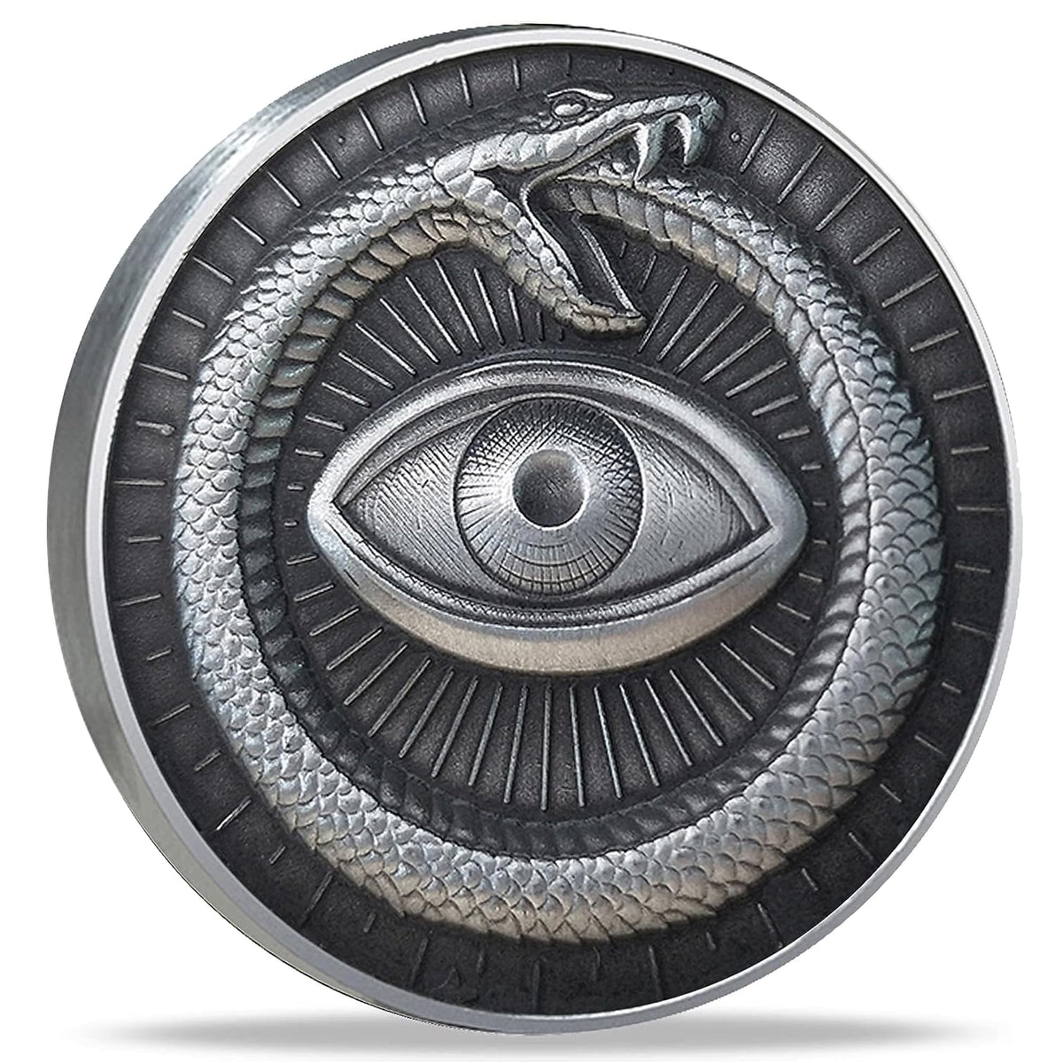 Sun Moon Ouroboros All-Seeing Eye Lucky Coin with 3D Relief Design Unique Challenge Coin