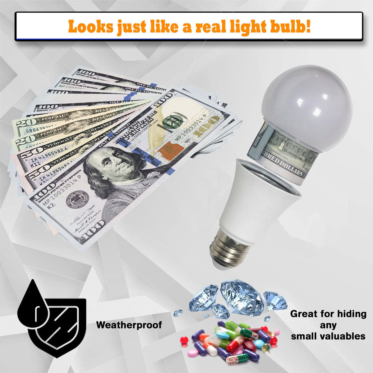 Fake Lightbulb Diversion Safe (2 Pack) - Discreet house hidden safe ideas to hide your money or jewelry in Secret compartments