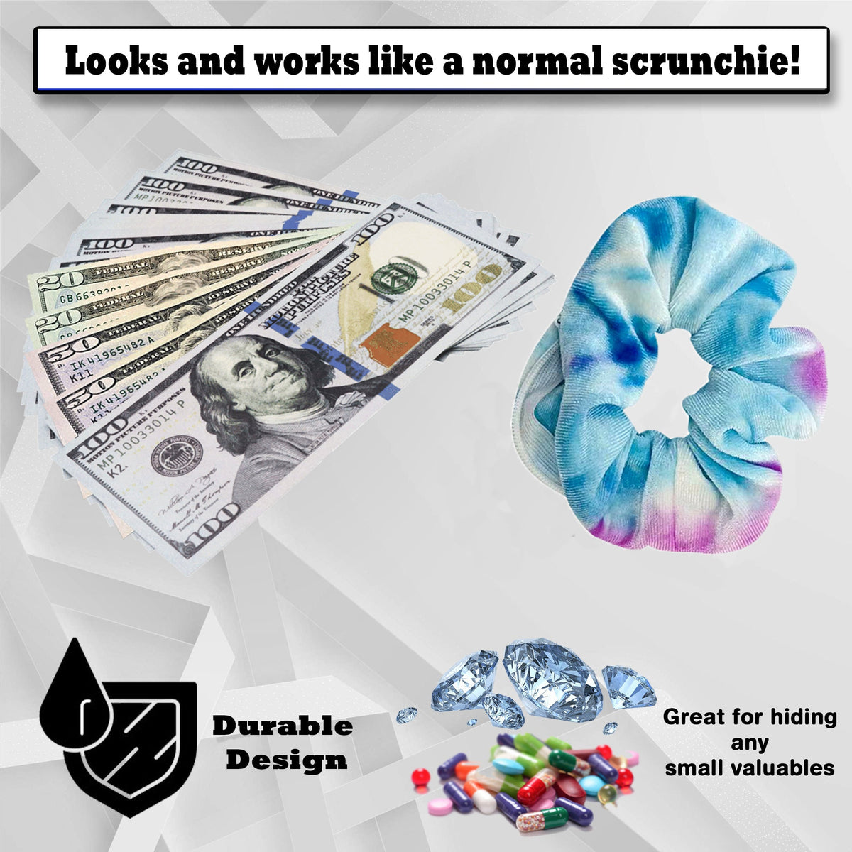 Tie Dye Scrunchies Diversion Safes (3 pack) - Discreet Scrunchies with a hidden diversion safe