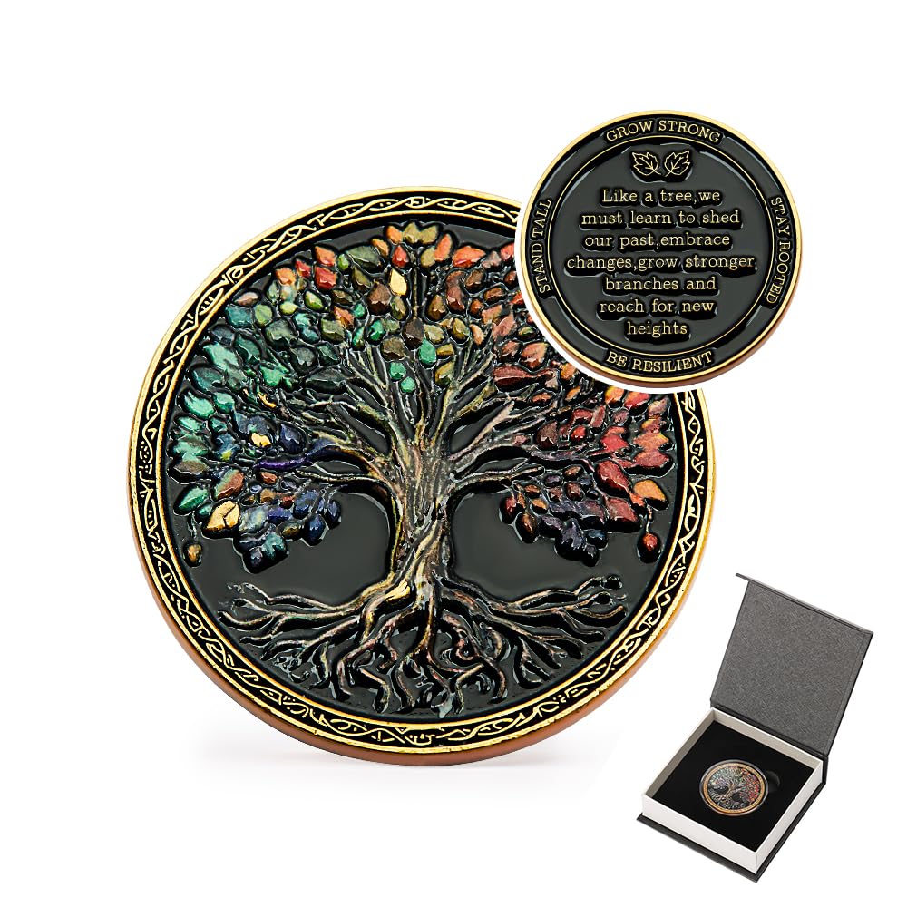 Mingsuntan Tree of Life AA Chips Medallion Coin | Affirmation Sobriety Coin Acrylic Coin Capsule Gift Set | Sober Gifts Anniversary Art Gifts for Men &Women
